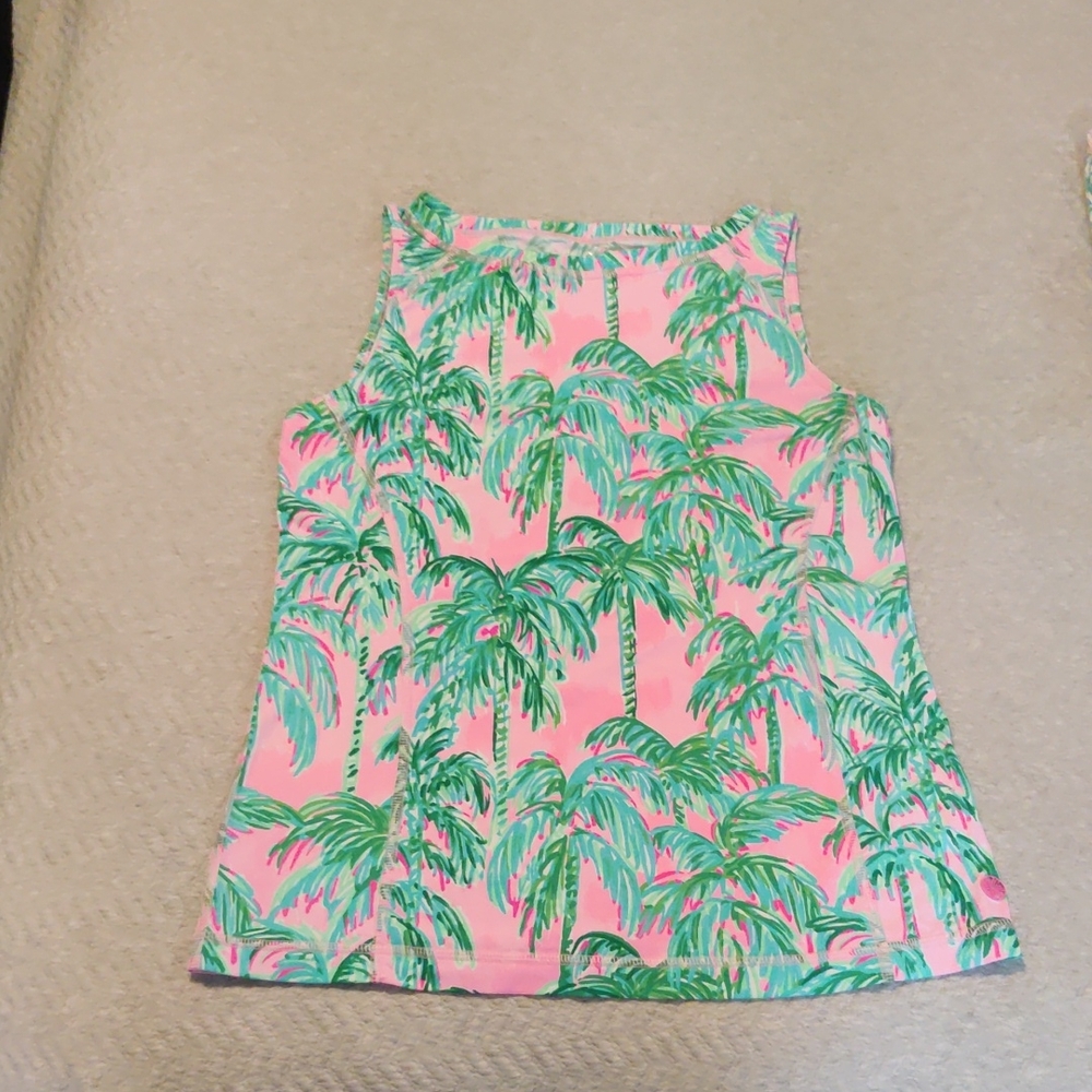 Lilly Pulitzer Size S Luxletic UPF 50+ Renay Tank Pink Palm Trees Blossom Suite